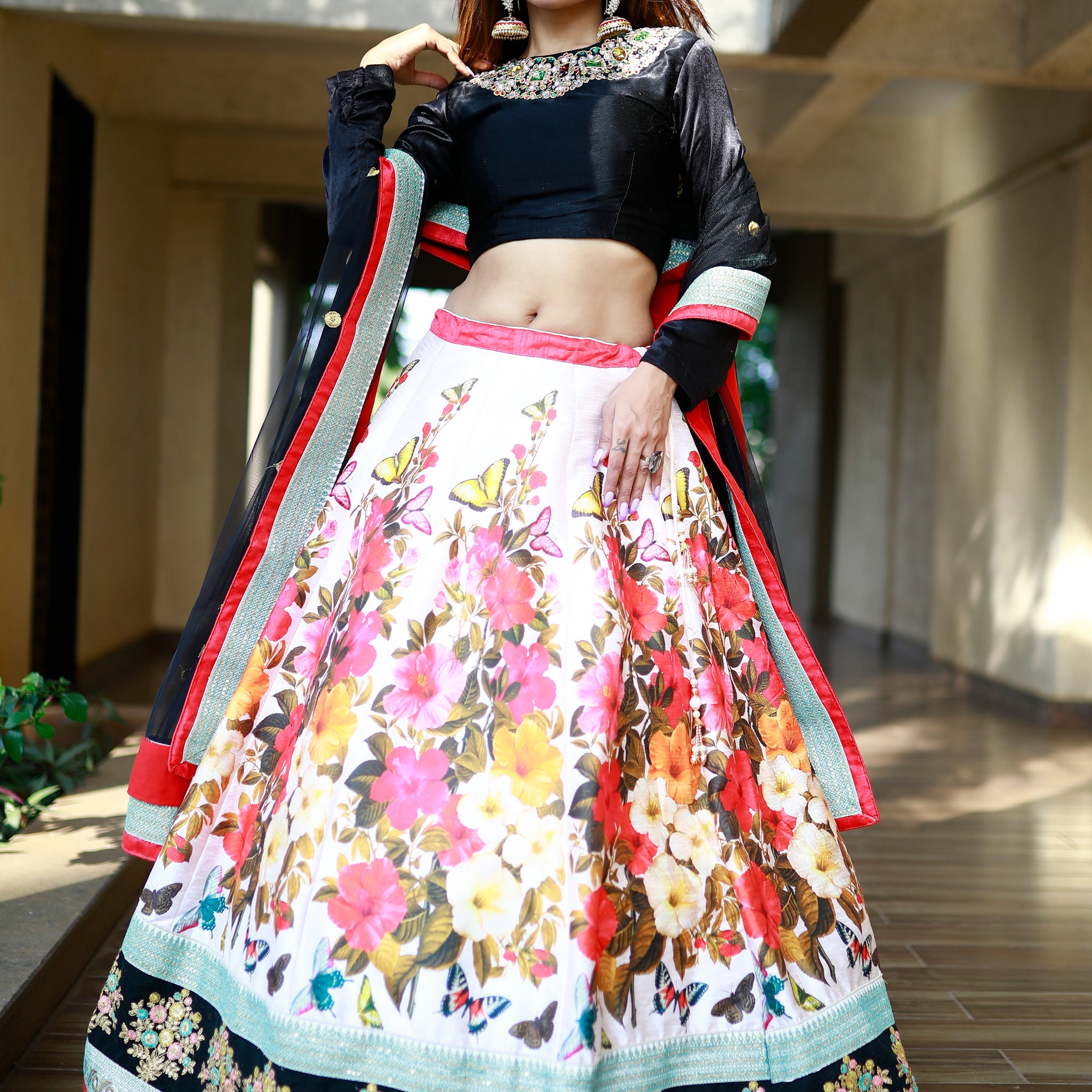 Enchanting Multi Color Floral Printed Silk Reception Wear Lehenga Choli