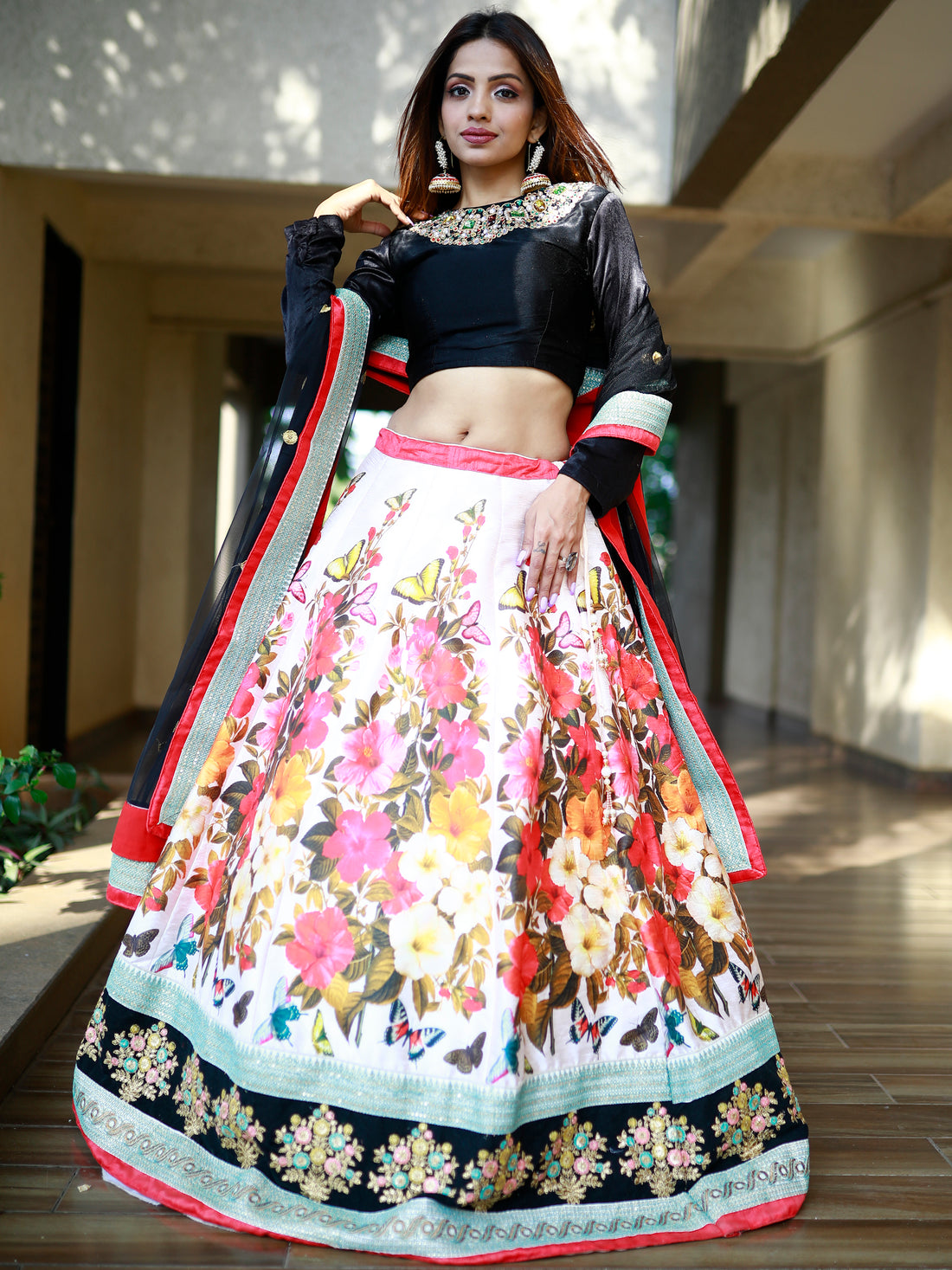 Enchanting Multi Color Floral Printed Silk Reception Wear Lehenga Choli