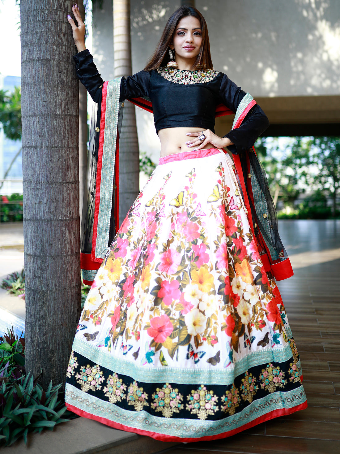 Enchanting Multi Color Floral Printed Silk Reception Wear Lehenga Choli