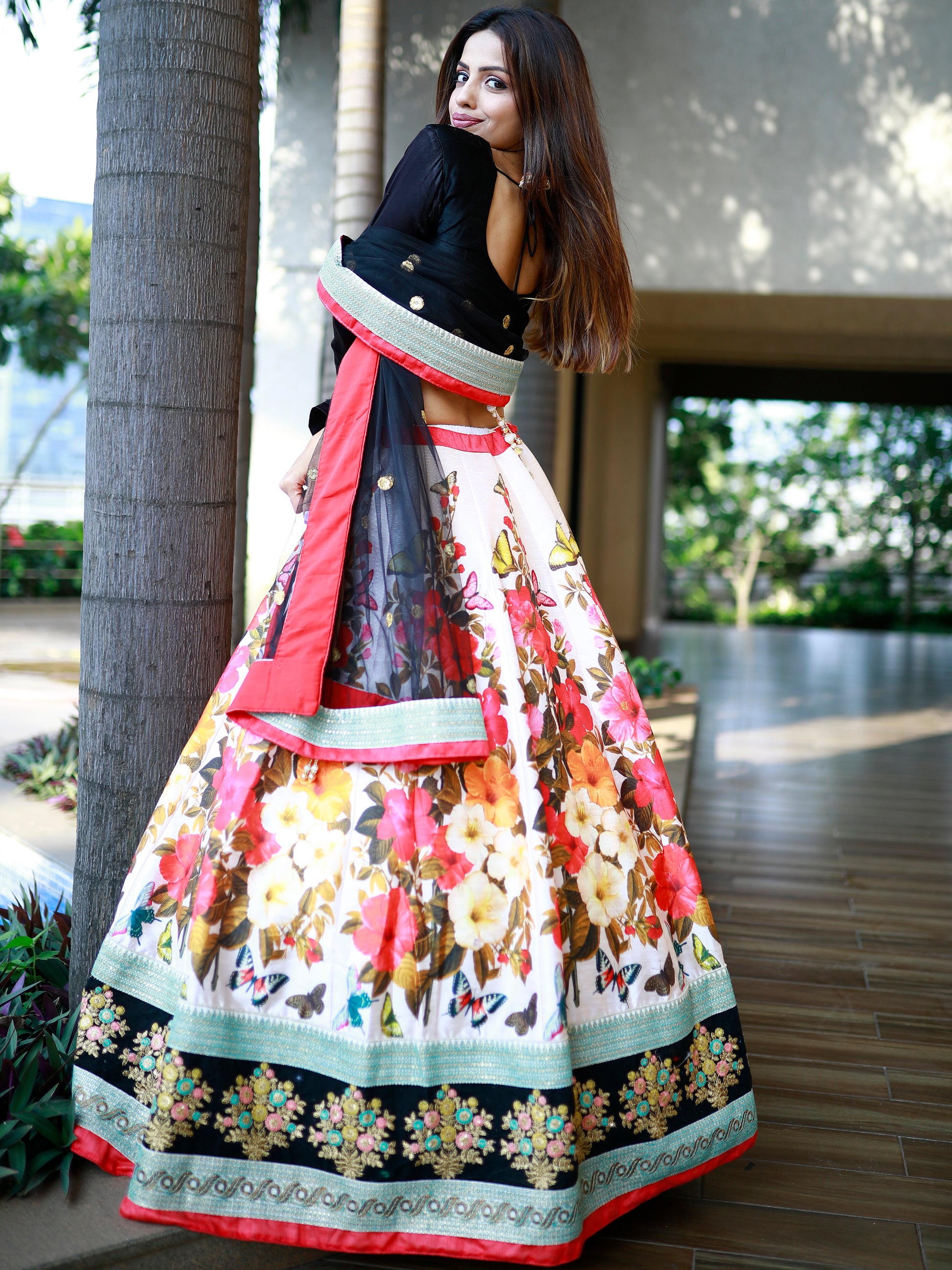 Enchanting Multi Color Floral Printed Silk Reception Wear Lehenga Choli