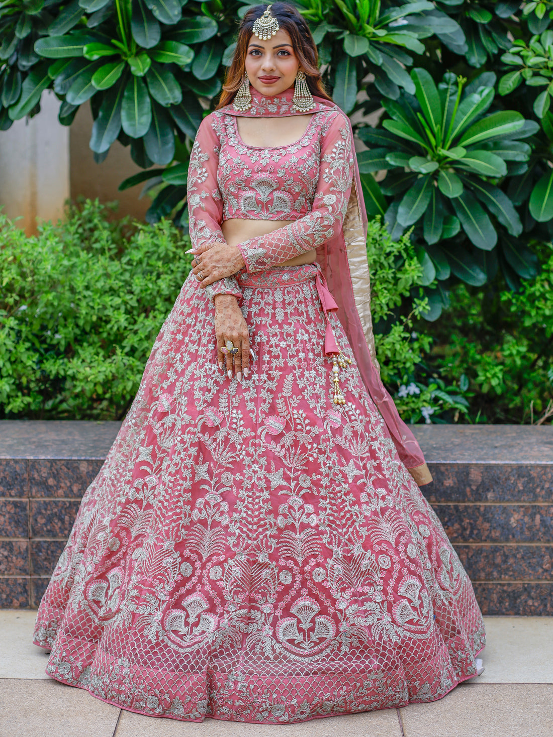 Gorgeous Pink Dori Work Net Engagement Wear Lehenga Choli