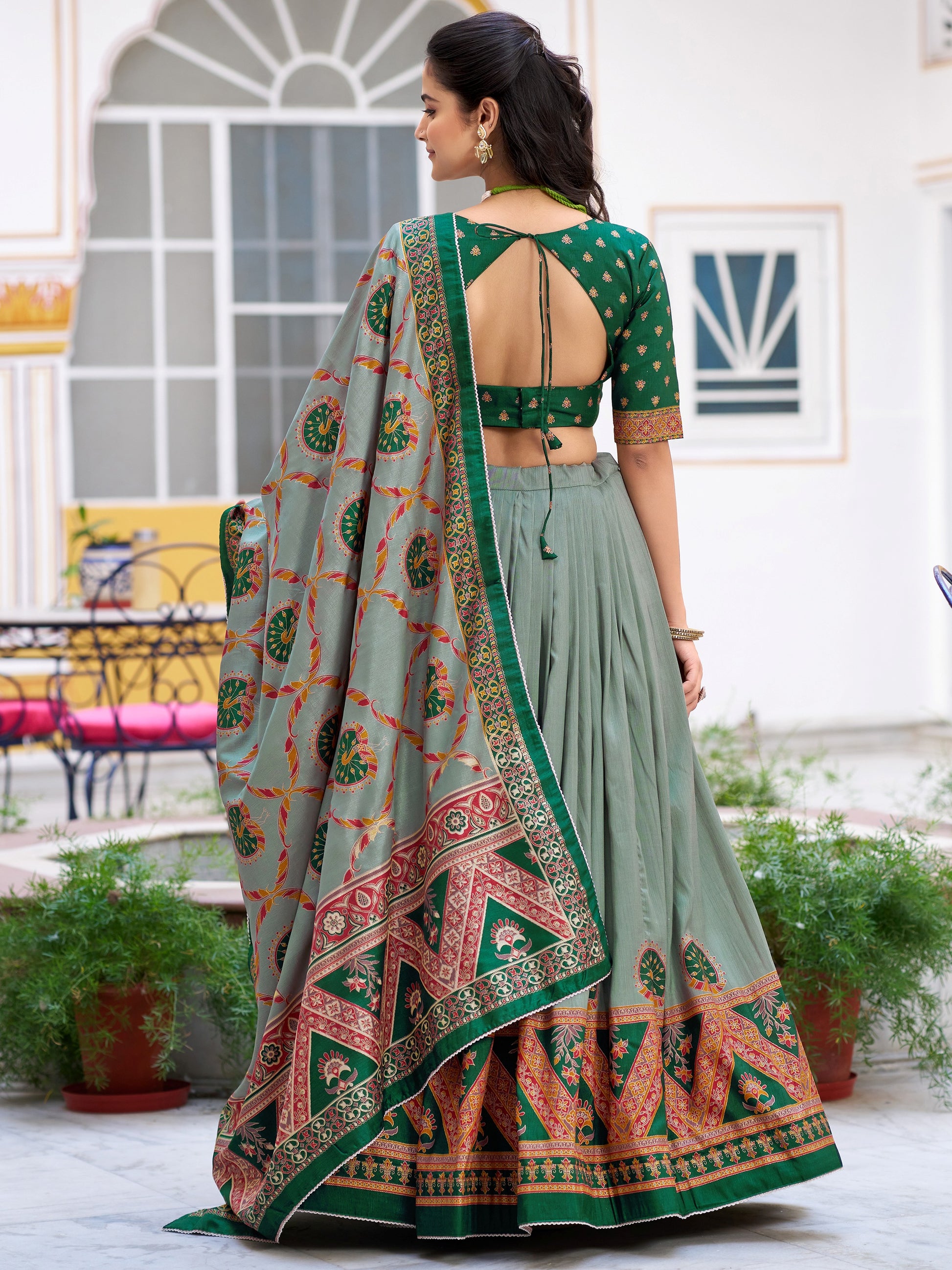 Awesome Green Digital Printed Silk Festival Wear Lehenga Choli