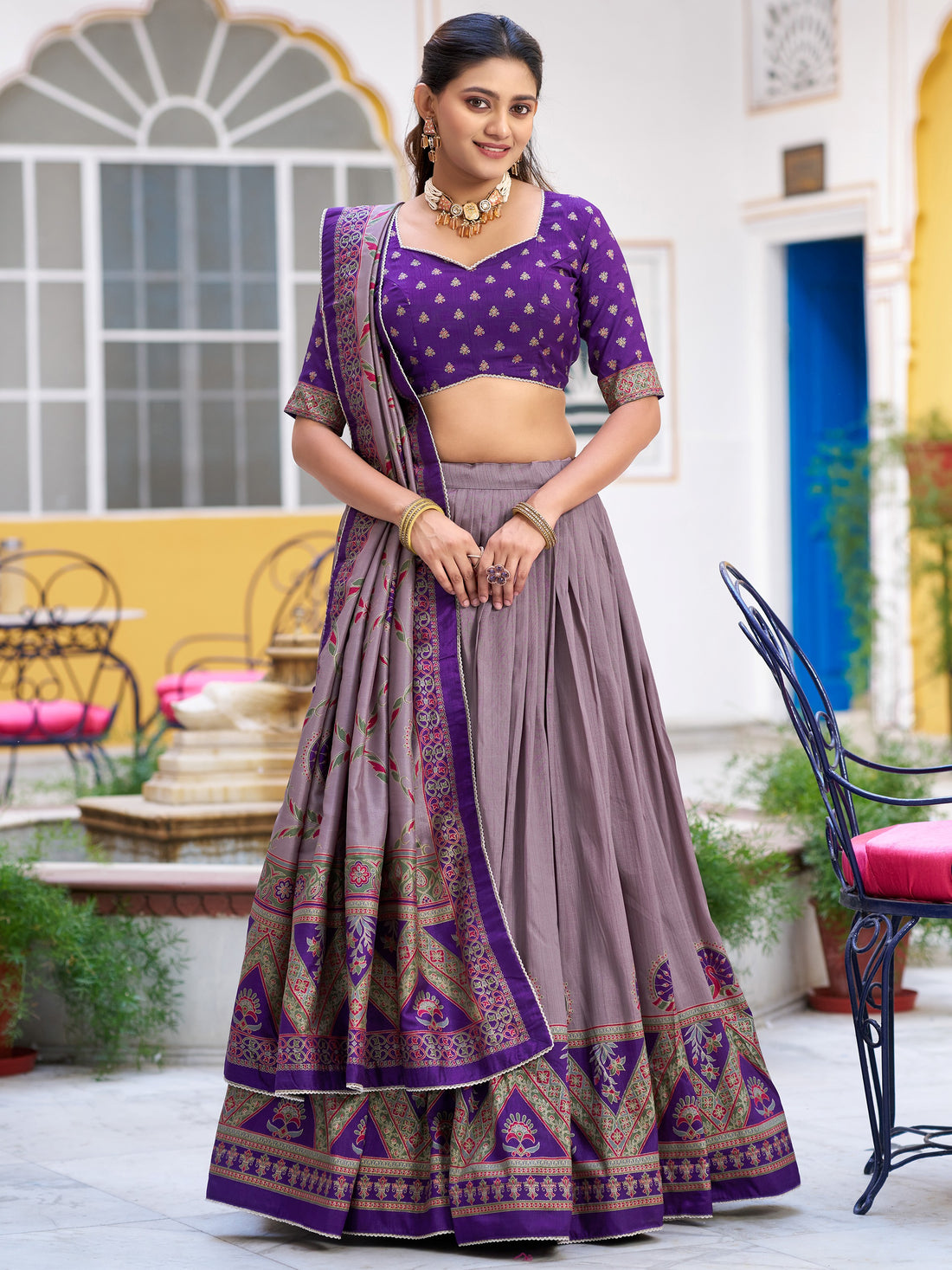 Stunning Purple Digital Printed Silk Event Wear Lehenga Choli