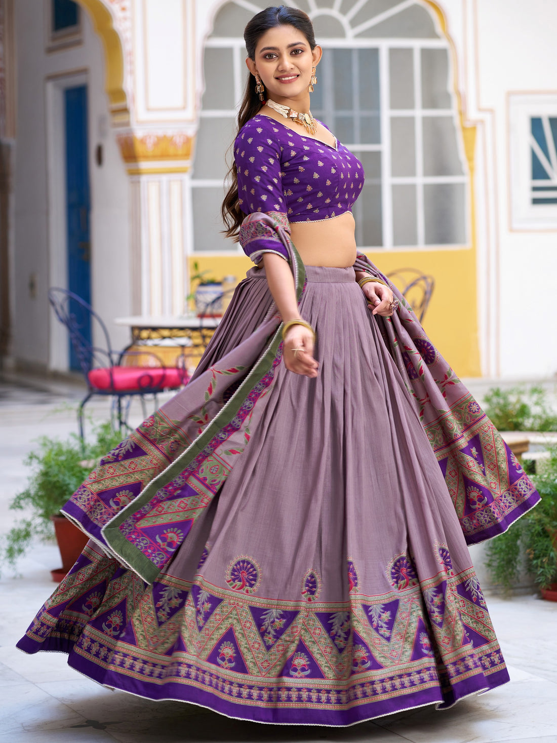 Stunning Purple Digital Printed Silk Event Wear Lehenga Choli