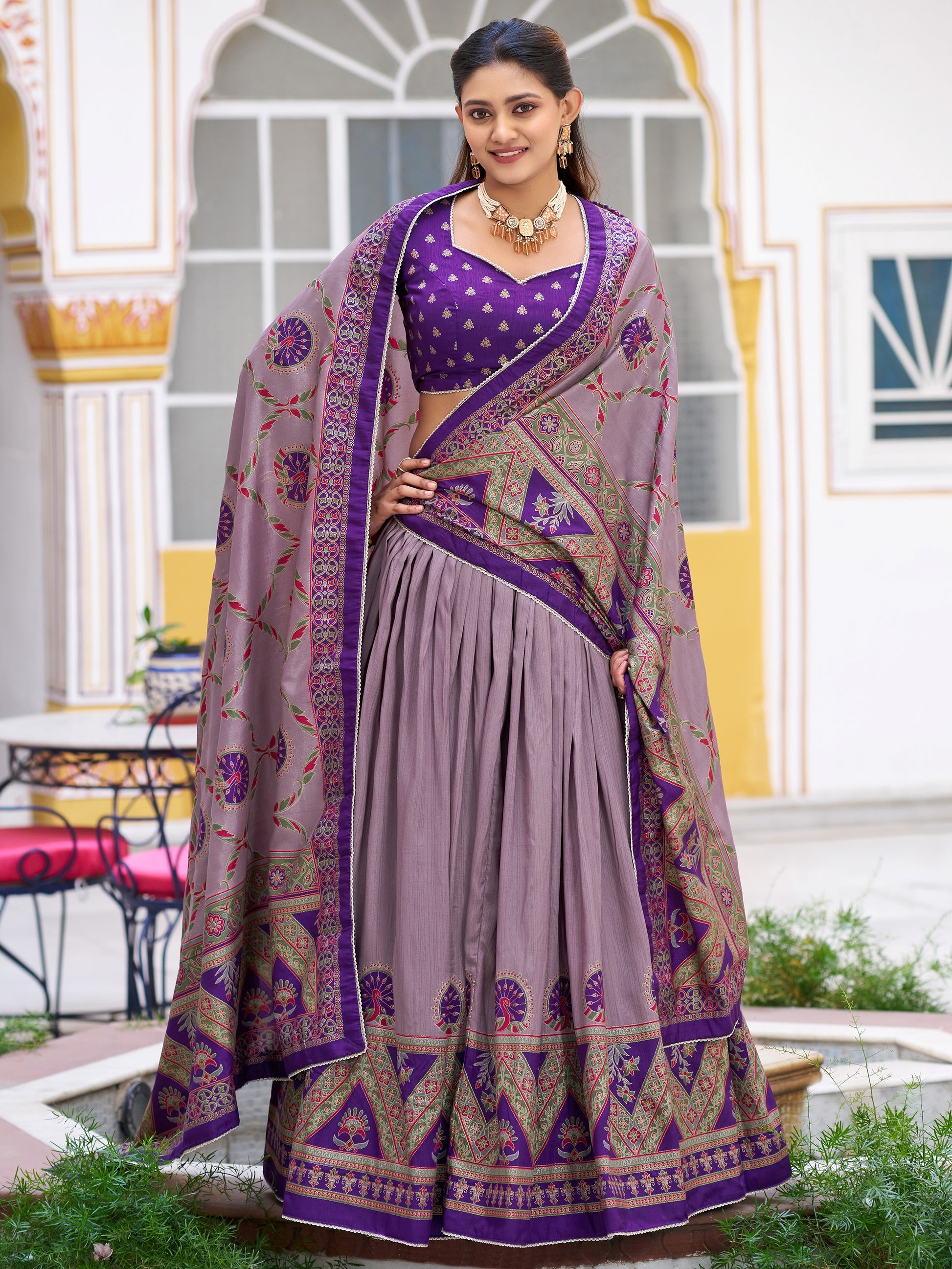 Stunning Purple Digital Printed Silk Event Wear Lehenga Choli