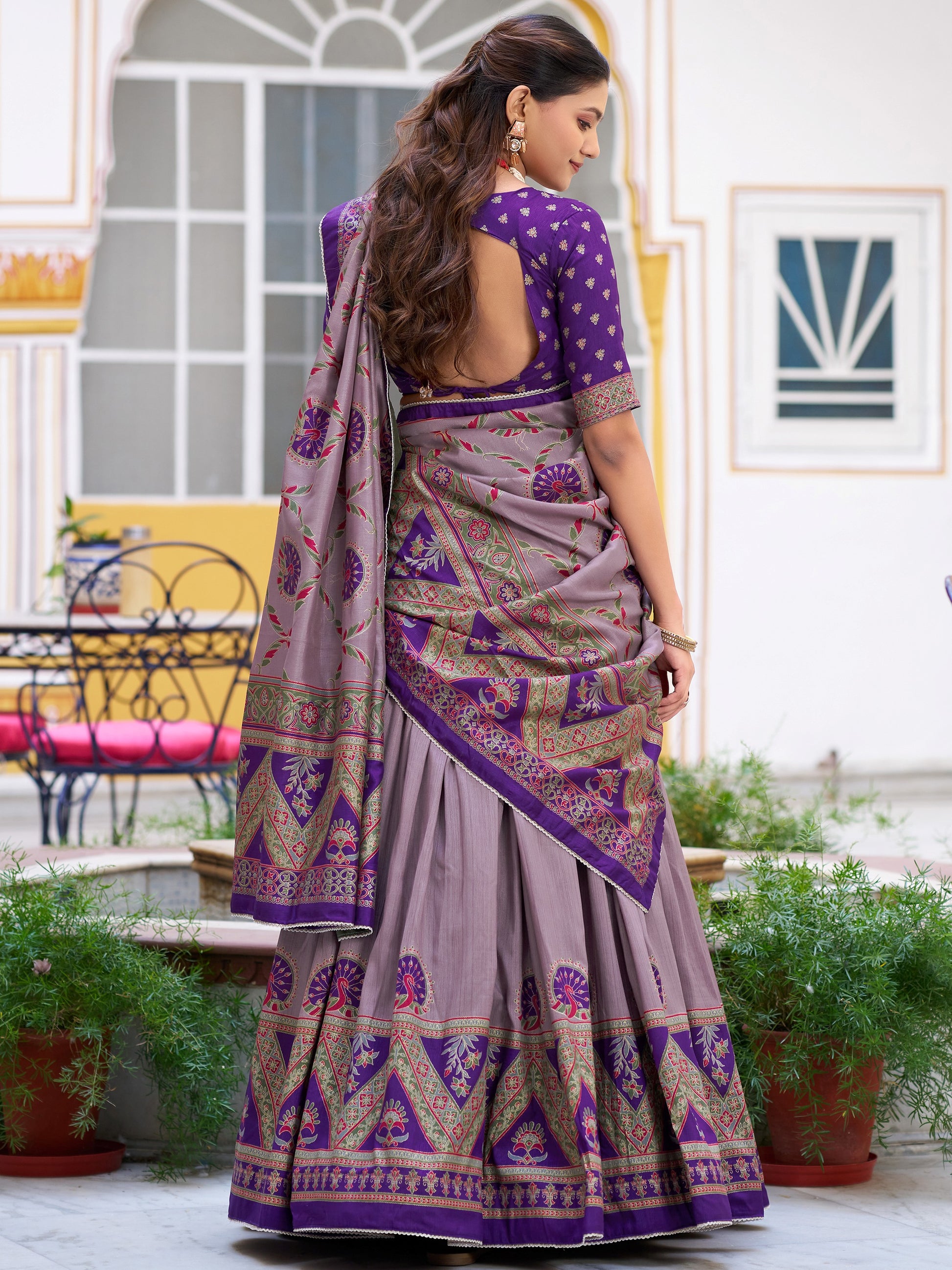 Stunning Purple Digital Printed Silk Event Wear Lehenga Choli
