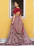 Attractive Maroon Digital Printed Silk Traditional Lehenga With Choli