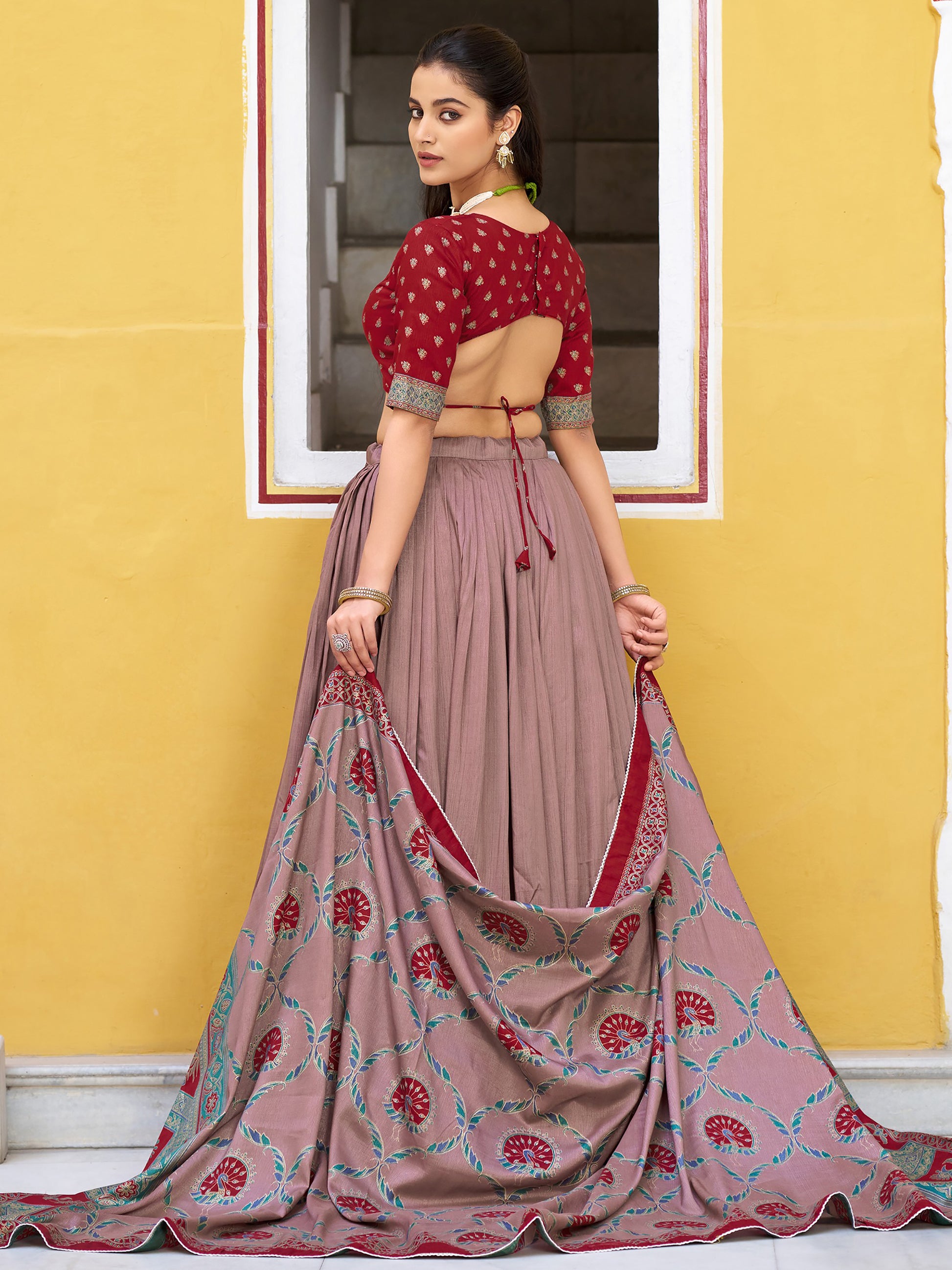 Attractive Maroon Digital Printed Silk Traditional Lehenga With Choli
