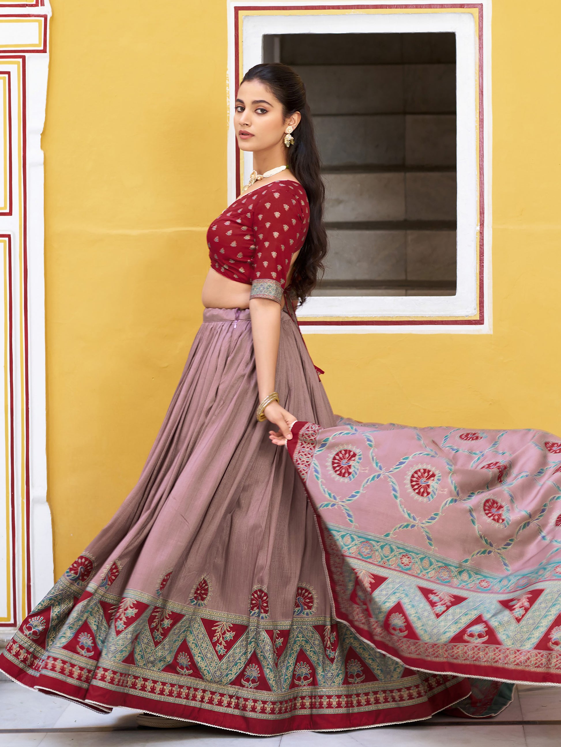 Attractive Maroon Digital Printed Silk Traditional Lehenga With Choli