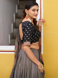 Spectacular Grey Digital Printed Silk Lehenga Choli With Dupatta