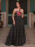 Stunning Black Bandhani Printed Georgette Navrati Wear Gown