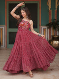 Adorable Maroon Bandhani Printed Georgette Navrati Wear Gown
