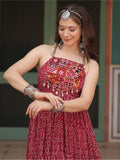 Adorable Maroon Bandhani Printed Georgette Navrati Wear Gown