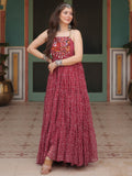 Adorable Maroon Bandhani Printed Georgette Navrati Wear Gown