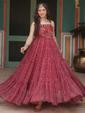 Adorable Maroon Bandhani Printed Georgette Navrati Wear Gown