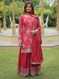 Incredible Maroon Sequins Chinon Festival Wear Palazzo Suit