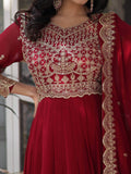 Magnetic Maroon Zari Embroidery Georgette Wedding Wear Gown With Dupatta