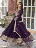 Super Wine Embroidered Georgette Function Wear Gown With Dupatta