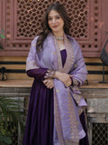 Delightful Purple Zari Embroidery Georgette Evening Wear Gown With Dupatta