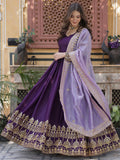 Delightful Purple Zari Embroidery Georgette Evening Wear Gown With Dupatta