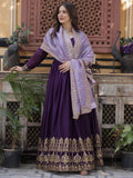Delightful Purple Zari Embroidery Georgette Evening Wear Gown With Dupatta