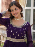 Adorable Purple Zari Embroidered Georgette Festive Wear Gown
