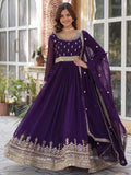 Adorable Purple Zari Embroidered Georgette Festive Wear Gown