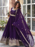 Adorable Purple Zari Embroidered Georgette Festive Wear Gown