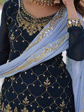 Stunning Blue Sequins Georgette Festival Wear Sharara Suit