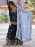 Stunning Blue Sequins Georgette Festival Wear Sharara Suit