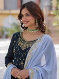 Stunning Blue Sequins Georgette Festival Wear Sharara Suit