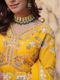 Awesome Yellow Sequins Georgette Haldi Wear Gown With Dupatta