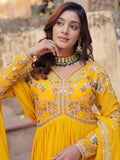 Awesome Yellow Sequins Georgette Haldi Wear Gown With Dupatta