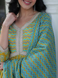 Amazing Mustard Yellow Floral Printed Cotton Side Cut Anarkali Suit