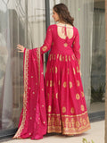 Classic Pink Zari Embroidered Georgette Event Wear Gown With Dupatta