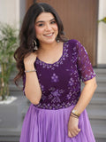 Wonderful Purple Floral Printed Work Georgette Event Wear Gown