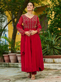 Bewitching Maroon Bead Work Georgette Wedding Wear Pant Suit With Dupatta