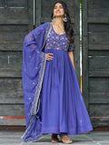 Beautiful Blue Bead Embroidered Georgette Function Wear Gown With Dupatta
