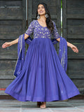 Beautiful Blue Bead Embroidered Georgette Function Wear Gown With Dupatta