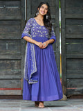 Beautiful Blue Bead Embroidered Georgette Function Wear Gown With Dupatta