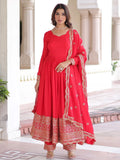 Timeless Red Sequins Embroidered Silk Event Wear Anarkali Suit With Dupatta