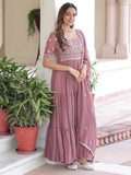 Majestic Peach Bead Embroidered Georgette Event Wear Gown With Dupatta
