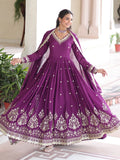 Amazing Purple Sequins Silk Wedding Wear Gown With Dupatta