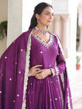 Amazing Purple Sequins Silk Wedding Wear Gown With Dupatta
