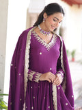 Amazing Purple Sequins Silk Wedding Wear Gown With Dupatta