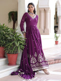 Amazing Purple Sequins Silk Wedding Wear Gown With Dupatta