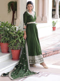 Aesthetic Green Sequins Work Silk Mehendi Wear Gown With Dupatta