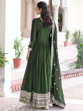 Aesthetic Green Sequins Work Silk Mehendi Wear Gown With Dupatta