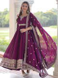 Precious Wine Sequins Silk Function Wear Gown With Dupatta