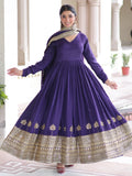 Awesome Purple Sequins Work Silk Festive Wear Gown With Dupatta